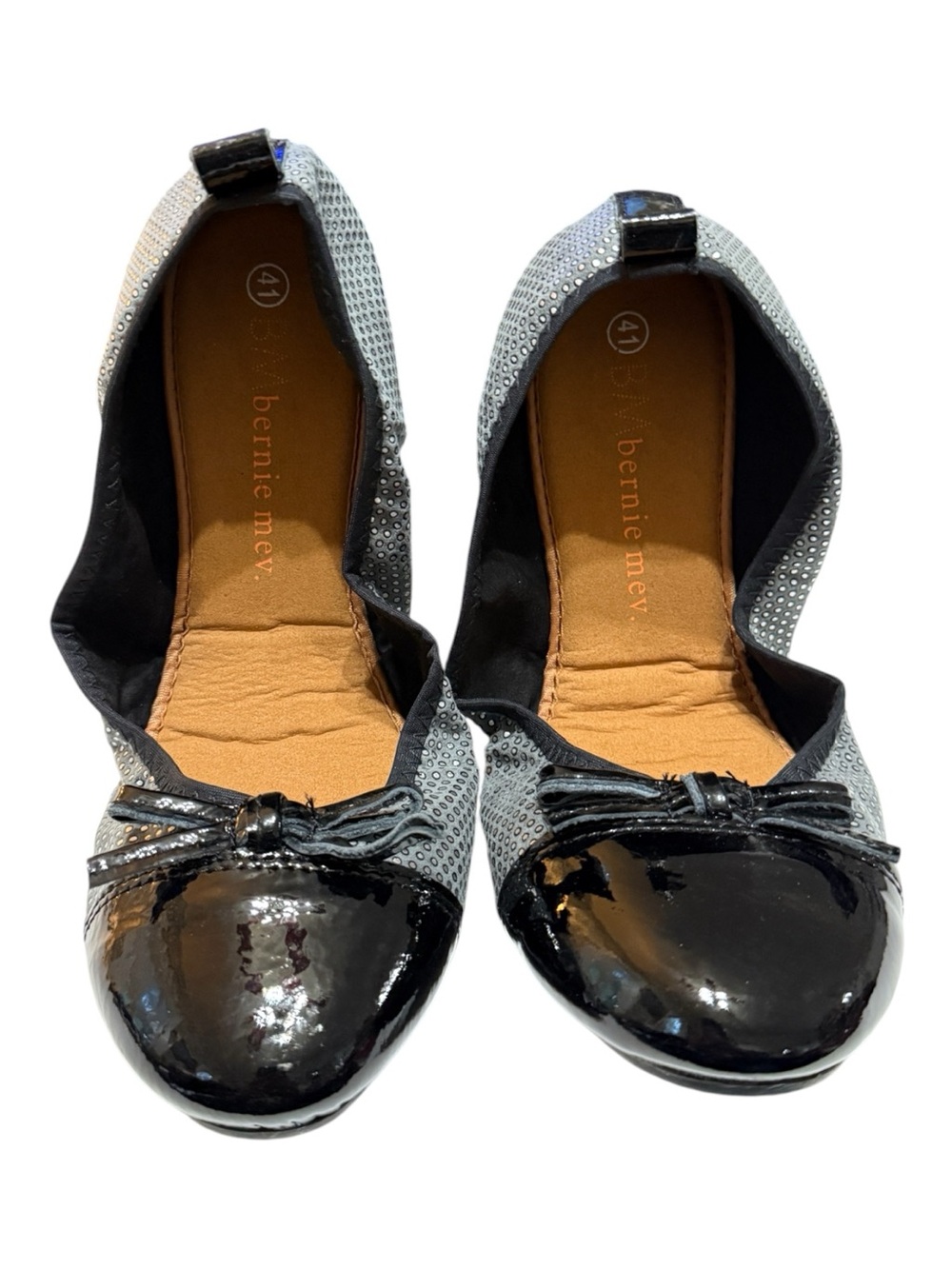 Bernie Mev Curlies Captoe Silver Studded Ballet Flats EU 41 US 10 NIB
